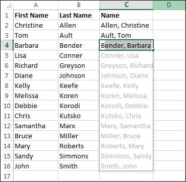 Microsoft Excel Flash Fill