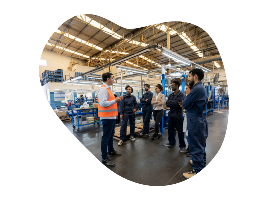 Supervisor talking with group of employees