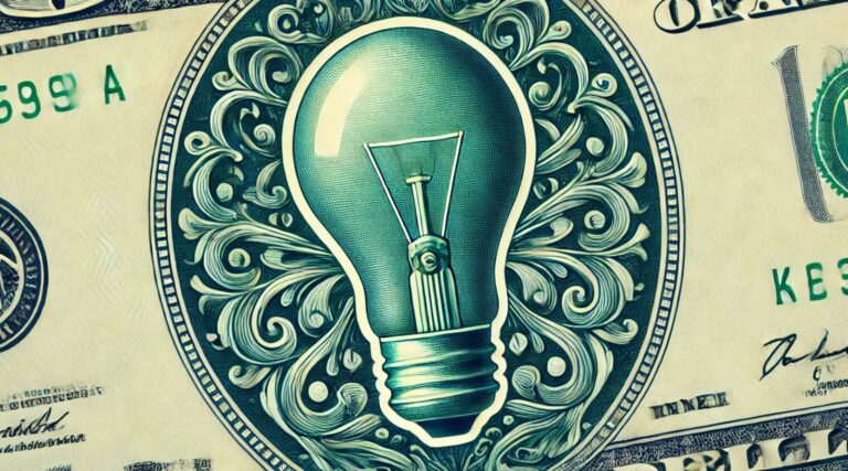 Dollar Bill with a light bulb