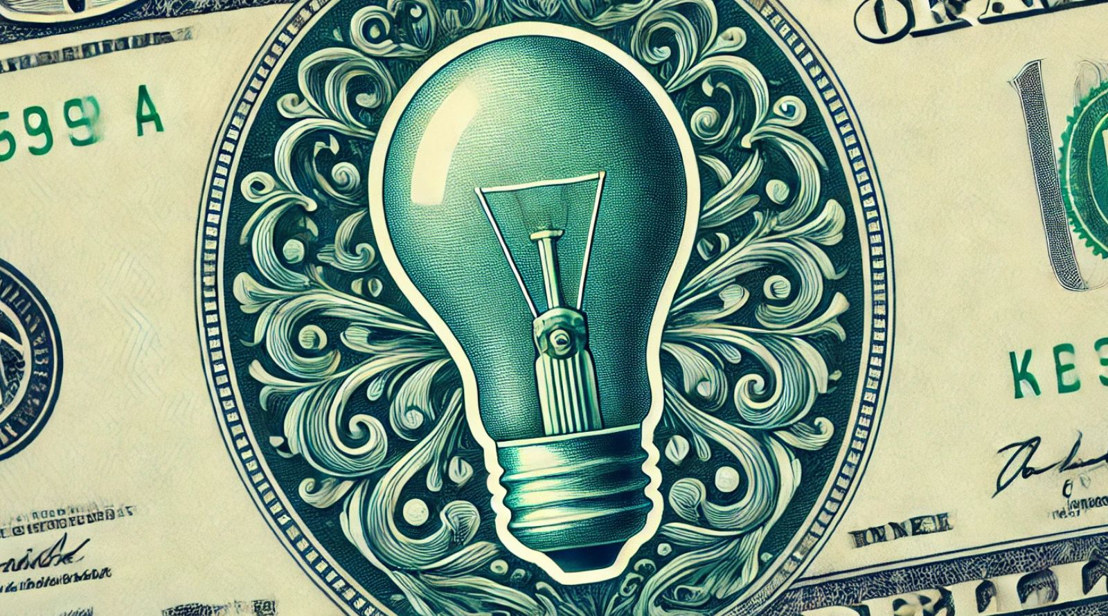Dollar Bill with a light bulb