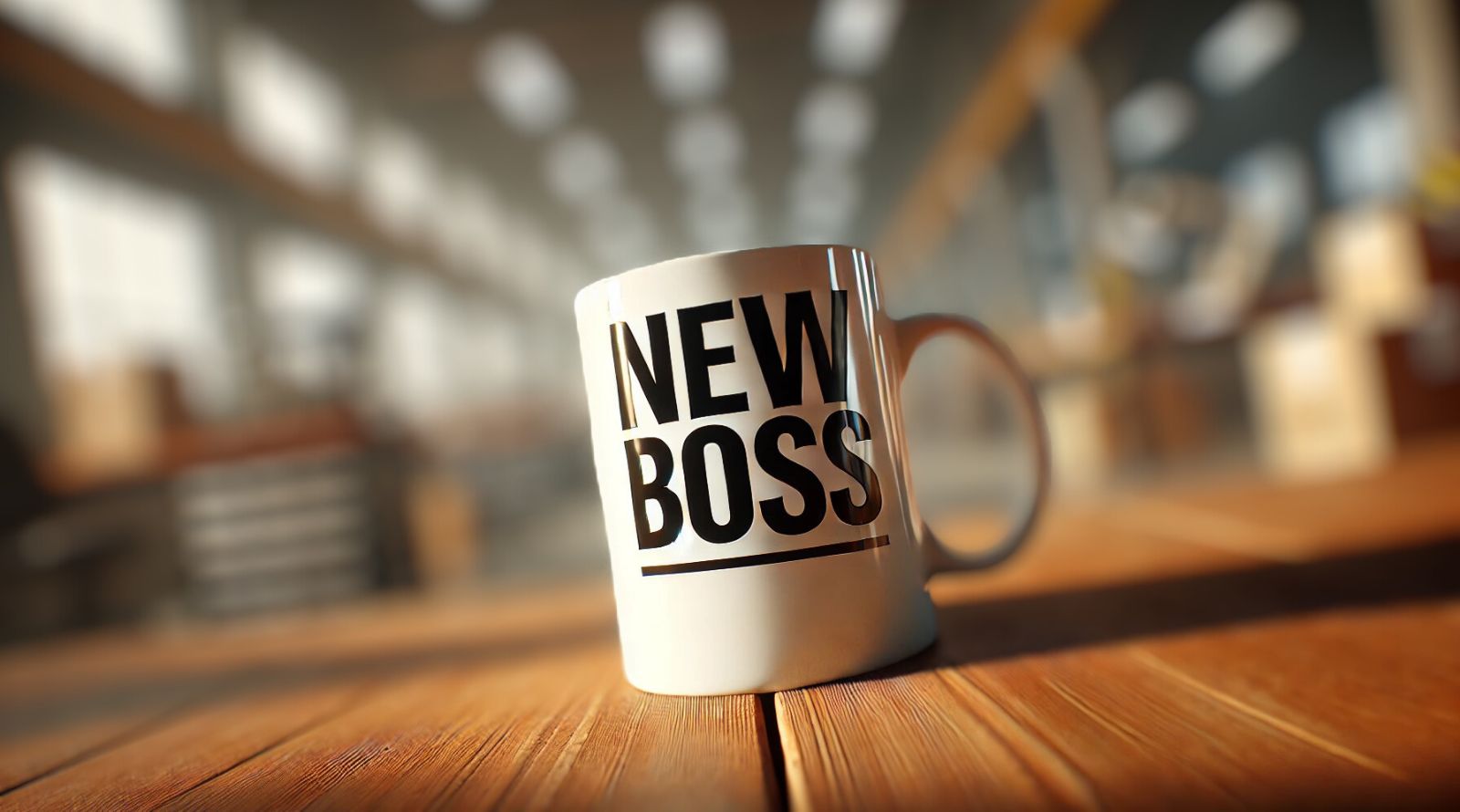 Coffee mug that reads "New Boss"